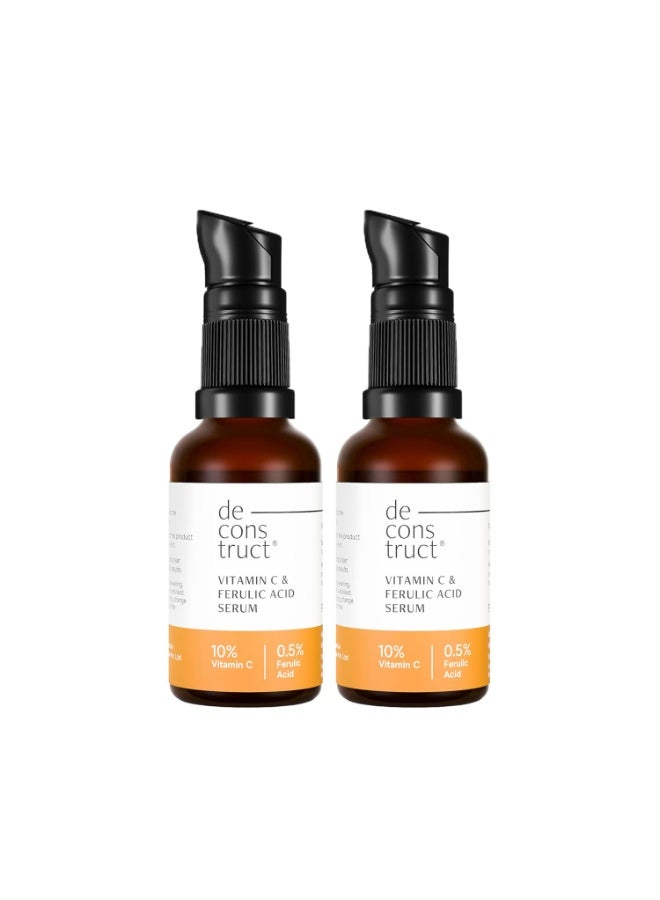 Deconstruct 10% Vitamin C Serum for Oily Skin| Clinically Tested to be Non-Irritating| Beginner-Friendly| Brightens Dull Skin, Evens Tone| No Purging| With 0.5% Ferulic Acid| For Men and Women| (30ml Pack of 2) - Image 1